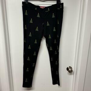 Tipsy Elves Womens Christmas Tree Leggings Shiny Black Green Size Large Festive